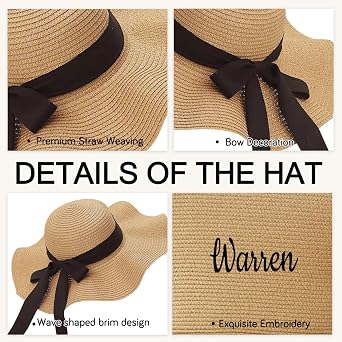 Personalized Custom Womens Summer Straw Hat and Tote Bag Set Custom Foldable Wide Brim Sun Hat