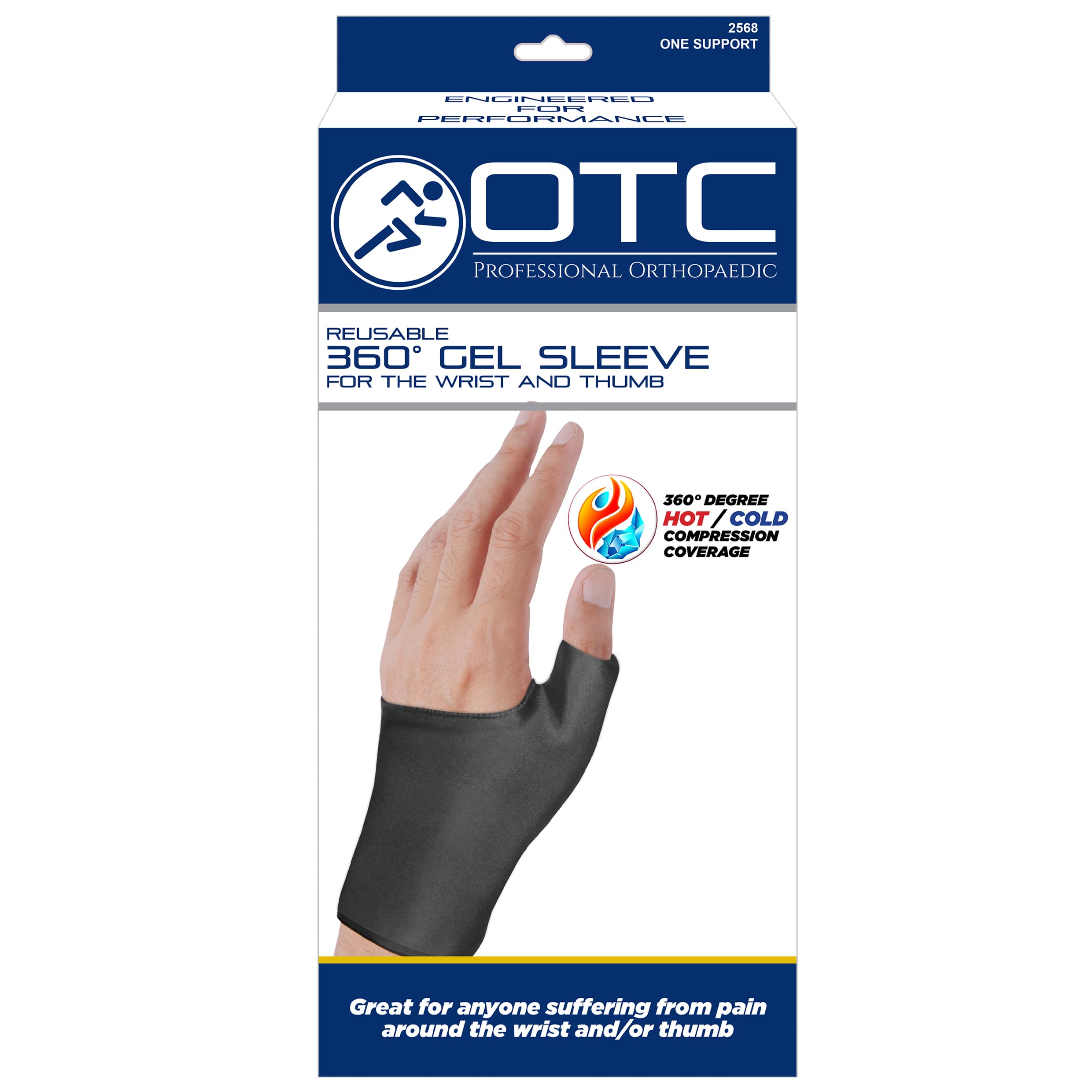 OTC Reusable 360 Degree Gel Sleeve for Wrists, Hot or Cold Compression for Hand Pain Relief, Black, Universal