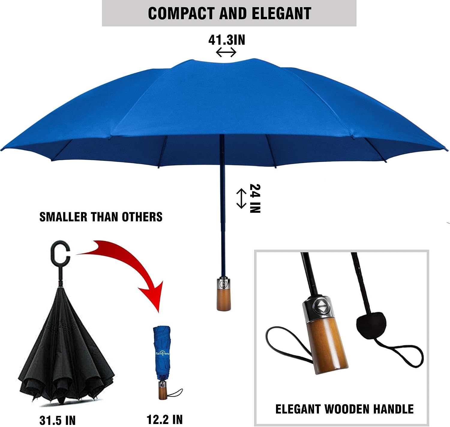 NEW 2 PCS Umbrellas for Rain Auto Open and Close Folding Umbrella Windproof Sturdy Unbreakable Umbrellas with Wooden Handle for Women Men - Bundle