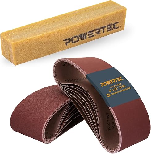 POWERTEC 3 cintas de lijado de 21 pulgadas, 2 de cada una de 1202404006008001000 granos de papel de lija de carburo de silicio, 3 x 21 pulgadas para