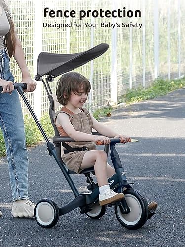 Miniatura 12 de newyoo Triciclo para niños pequeños de 1 a 3 años, bicicleta para niños pequeños, triciclo para niños pequeños con mango de empuje y toldo, regalo
