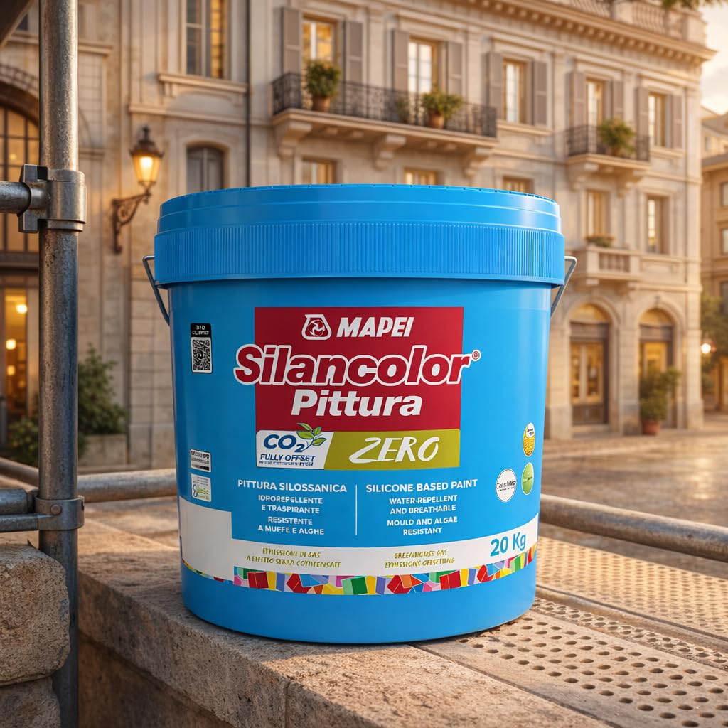 MAPEI Silancolor Pittura Zero Silossanica, Idrorepellente, Traspirante, Resistente a Muffe e Alghe, per Facciate Esterne e Pareti Interne, Bianco, 20 kg