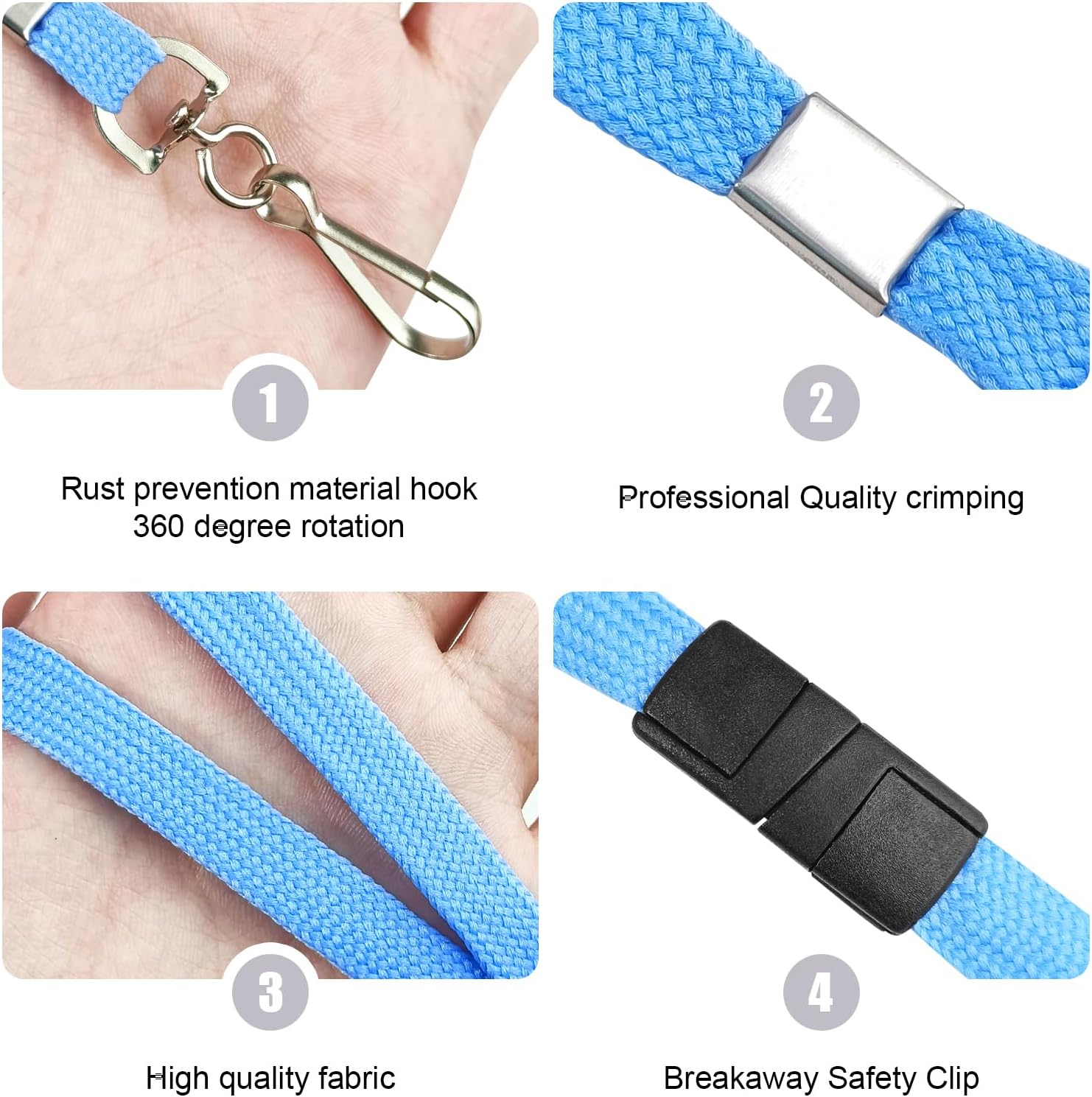 Korty Breakaway Lanyards for Id Badges Lanyard with J-Hook Bulk Flat for Name tag ID Badges Holder (50, Light Blue)