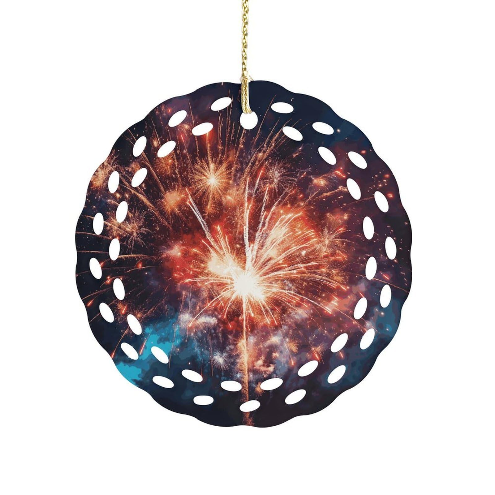 Fodpand Women's Style Explosion Firework Ceramic Ornament For Home Decor 3.2" Round Tree Decoration Christmas Ornaments For Men Double-Sided Design