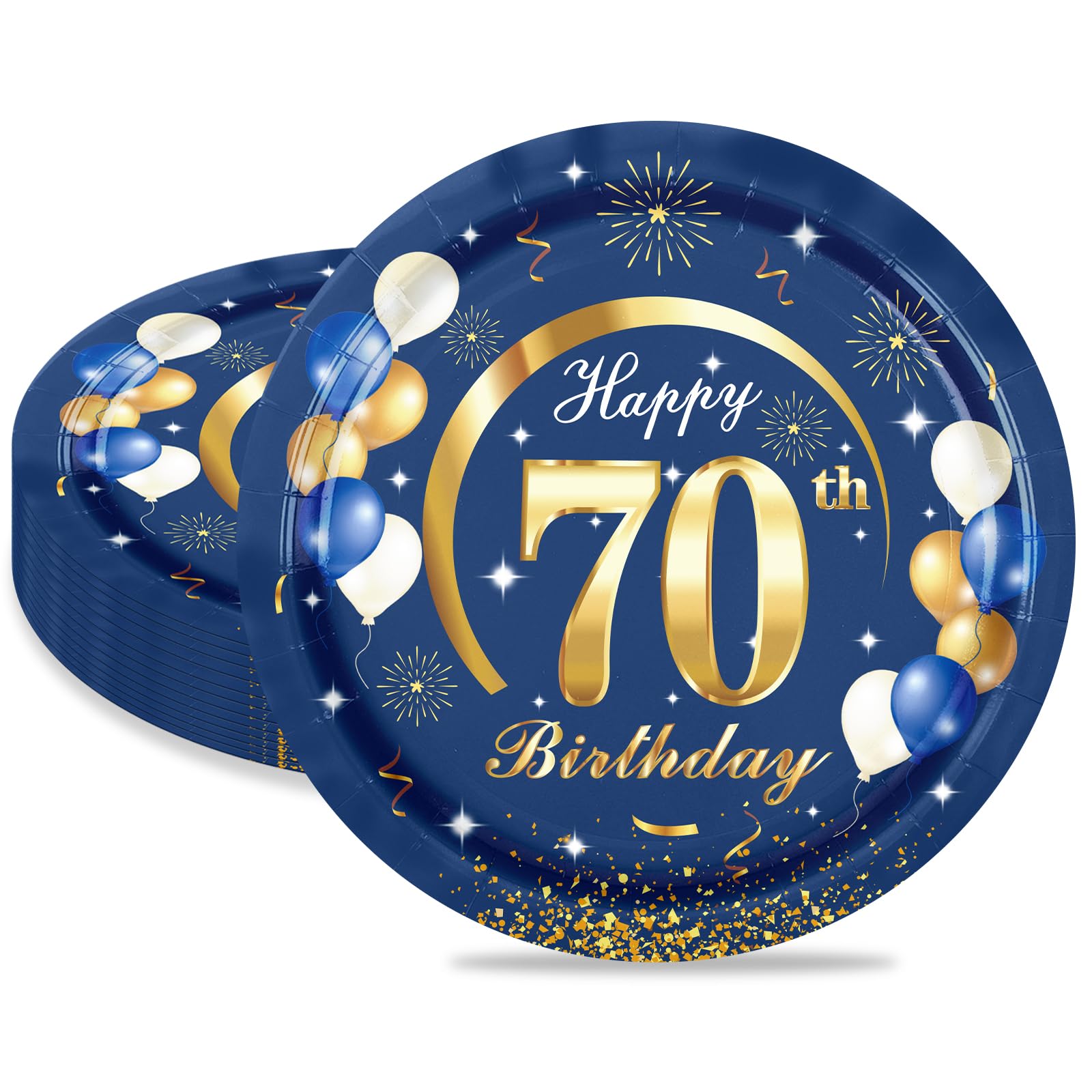 MORAINJAY 16Pcs Birthday Plates for 70,Navy Blue 9inch Paper Plates for 70th Birthday Party, Small Paper Plates for Men Women Her Him,Birthday Party Supplies Table Decor
