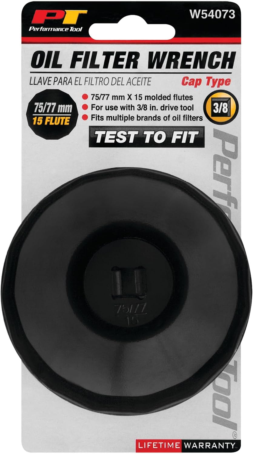 Performance Tool W54073 75/77mm, 15 Flutes Steel Oil Filter Wrench for 3/8-Inch Drive Tool - Fits Multiple Brands of Filters