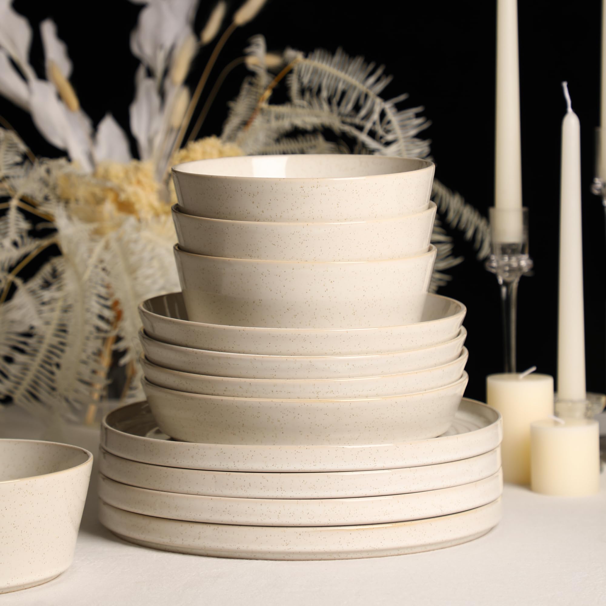 Stone  フリーストレーナー クリーム色 Amazon.com: Stone Lain Claire 12-Piece Dinnerware Set Stoneware