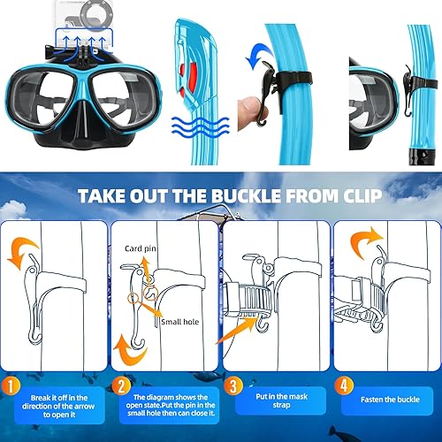 Miniatura 7 de Equipo de esnórquel para adultos y jóvenes, juego profesional de esnórquel de silicona con parte superior seca completa, máscara de buceo antivaho