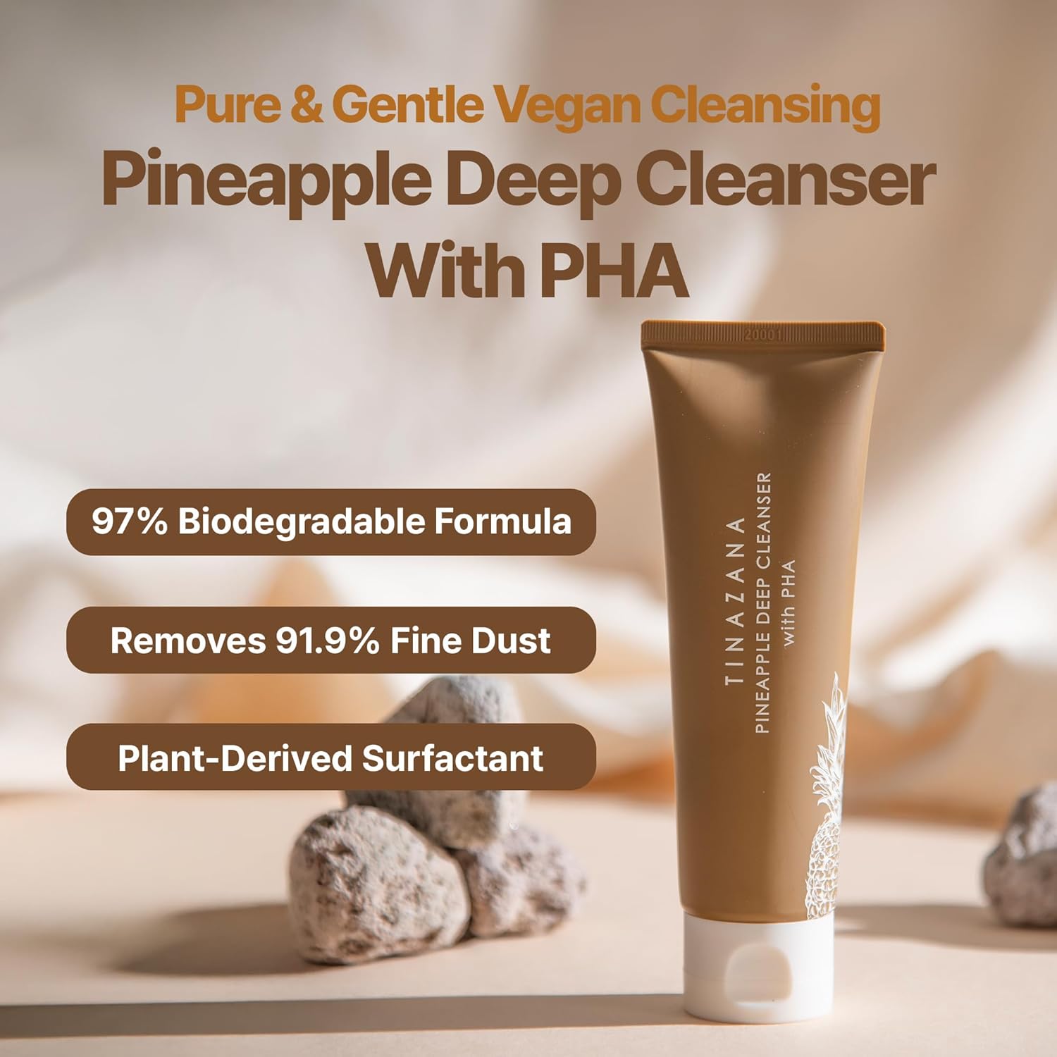 Pineapple Deep Cleanser with PHA, Gentle Face Wash, 97% Plant-Based Surfactant, Dust & Impurities Removal, 4.23oz