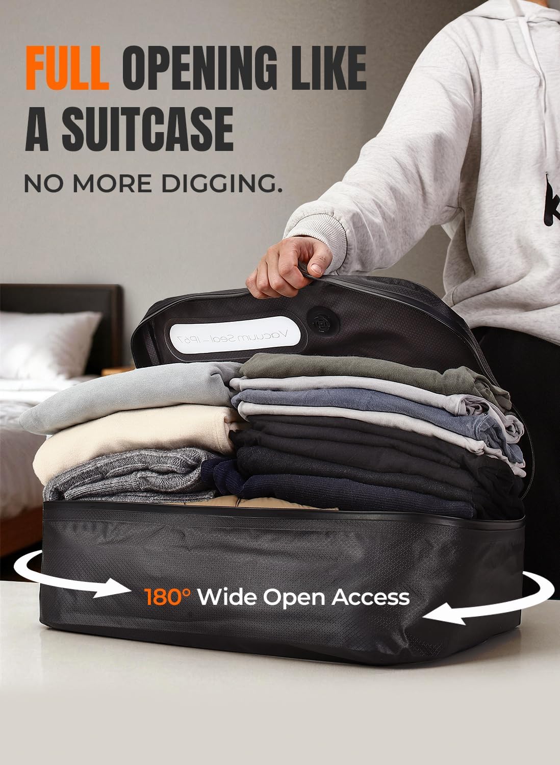 Vacuum Bags for Travel with Wireless Pump, 180° Open Zipper, IP67 Waterproof, Reusable Space Saver Compression Bags for Backpack, Suitcase, Home Storage(3 Pack + Pump) - Image 4