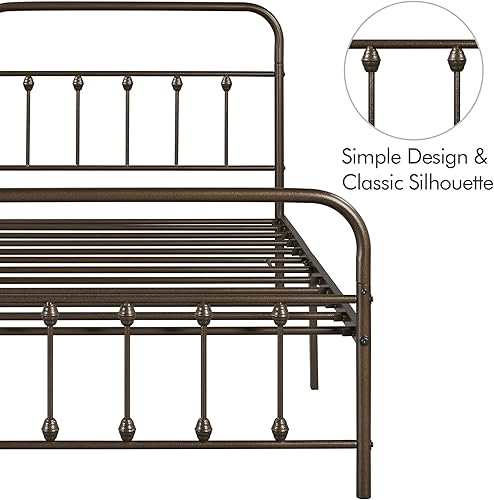 Miniatura 158 de Topeakmart Marco de cama de metal de estilo victoriano tamaño matrimonial con cabecero, base de colchón, no necesita somier, almacenamiento debajo