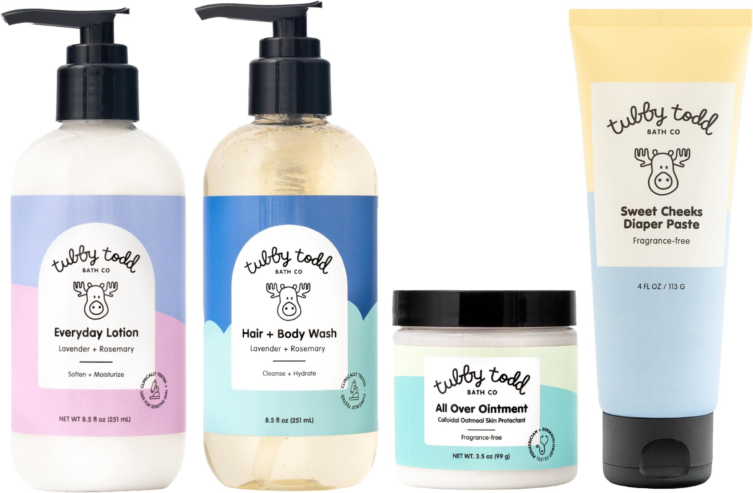 - Tubby Todd Baby Bath and Skincare Kit, The Baby Bundle Gift Set | Shampoo and Body Wash, 8.5 oz Everyday Lotion, 3.5 oz All Over Ointment & 7.9 oz Diaper Paste Cream, Lavender Rosemary