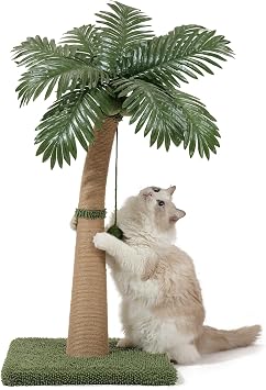 Palm Tree Cat Scratching Post, 36 Cat Scratcher Post with Natural Sisal Rope, 3 Interactive Balls and Curved Design Scratching Posts for Indoor Cats Adults and Kittens, Multi-Combinable Style B