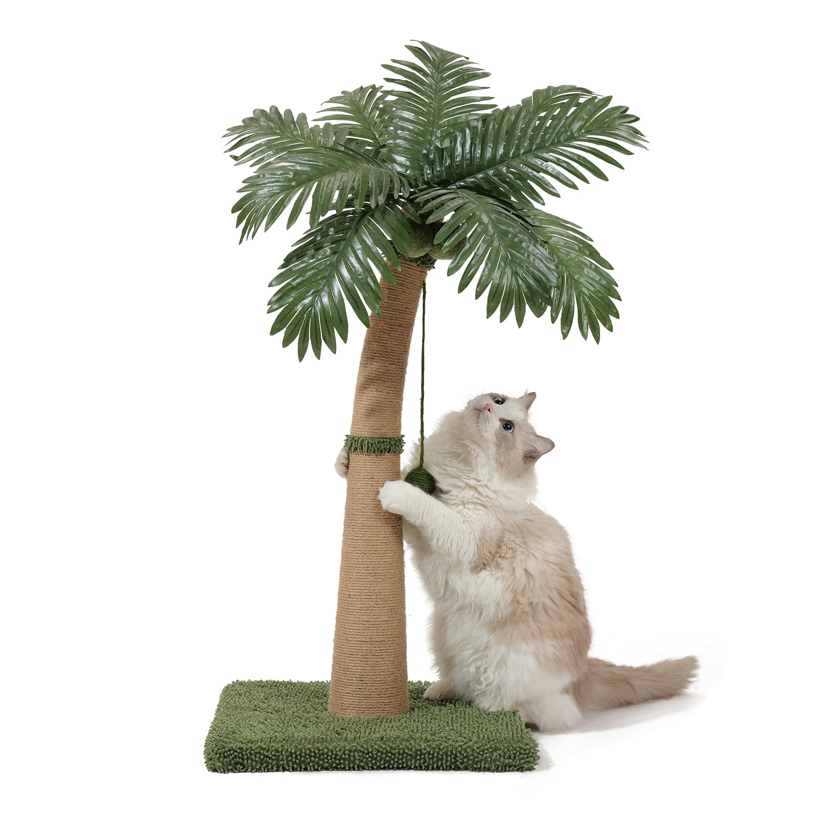 Palm Tree Cat Scratching Post, 36'' Cat Scratcher Post with Natural Sisal Rope, 3 Interactive Balls and Curved Design Scratching Posts for Indoor Cats