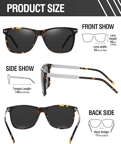 Miniatura 2 de DUCO Gafas de sol polarizadas cuadradas retro para hombres y mujeres, gafas de sol con marco de acetato 100% protección UV 2143