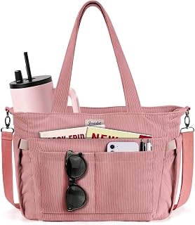 Tote Bag for Women Corduroy Large Capacity 17 Pockets 40oz Cup Holder Zipper Purses for Teacher Work Travel School