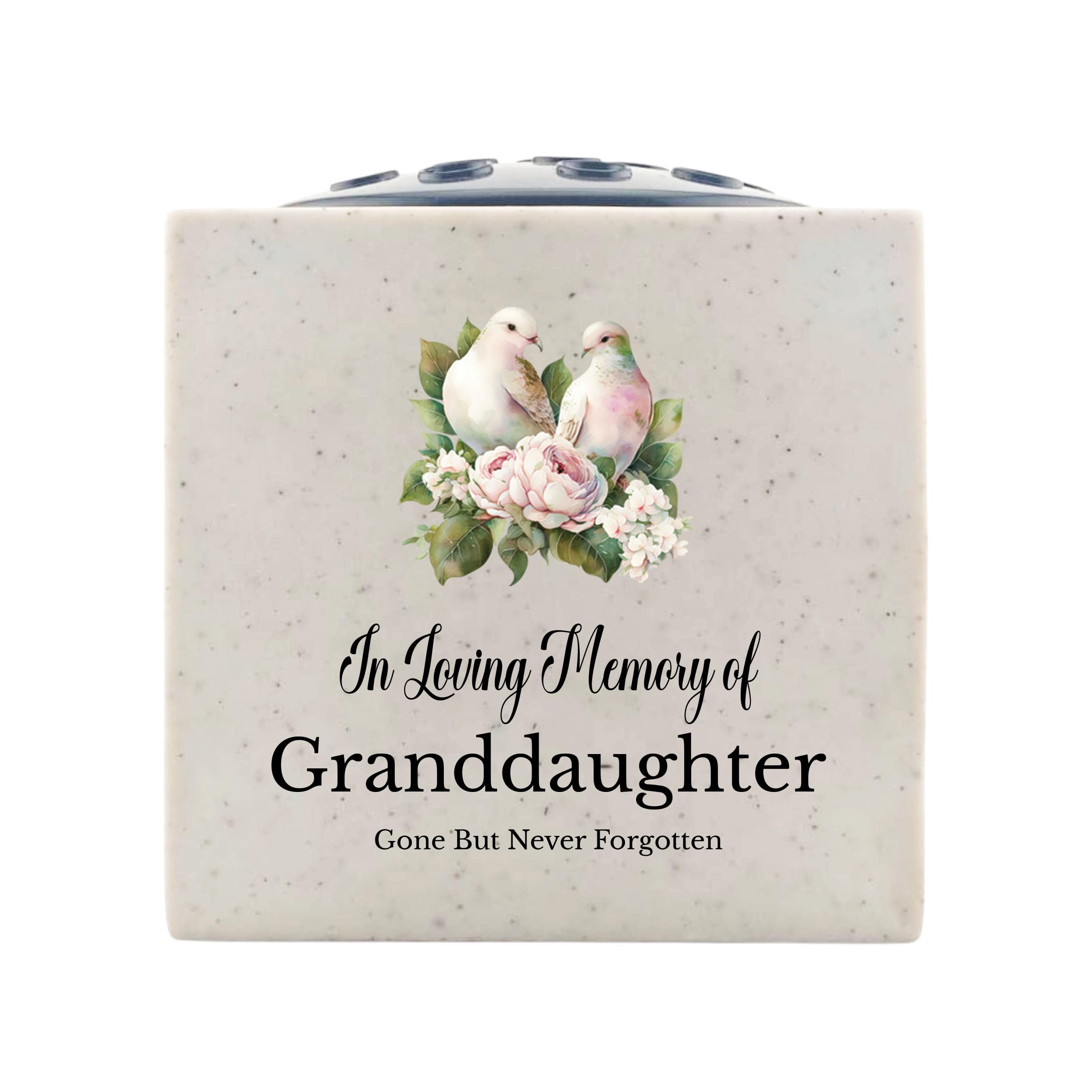 In Loving Memory Of Memorial Rose Bowl Grave Marker Flower Pot Vase With Doves Design (UV PRINTED) (Granddaughter)