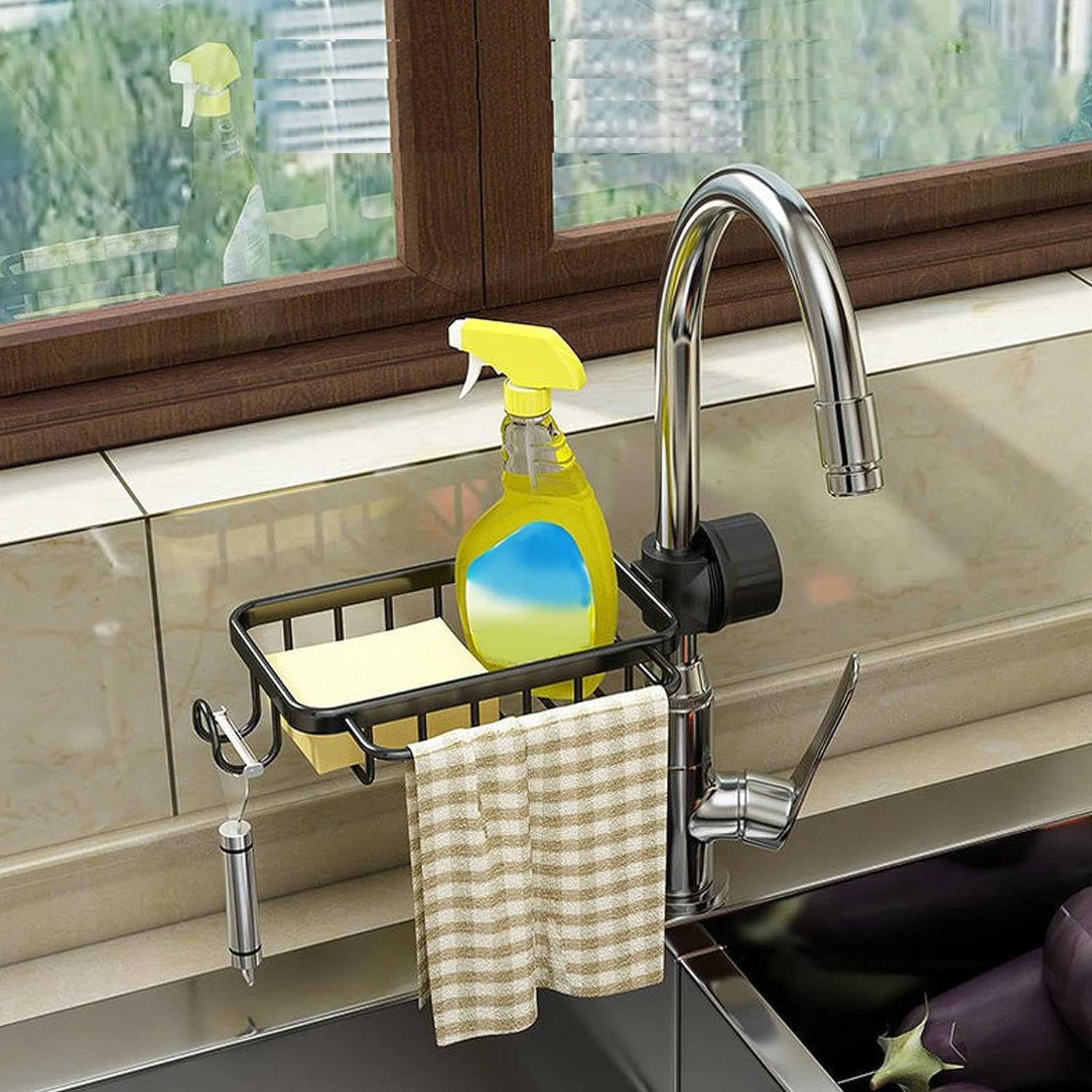 JIALTO Kitchen Sink Organizer Over Faucet Sponge Holder/Stainless Steel ...