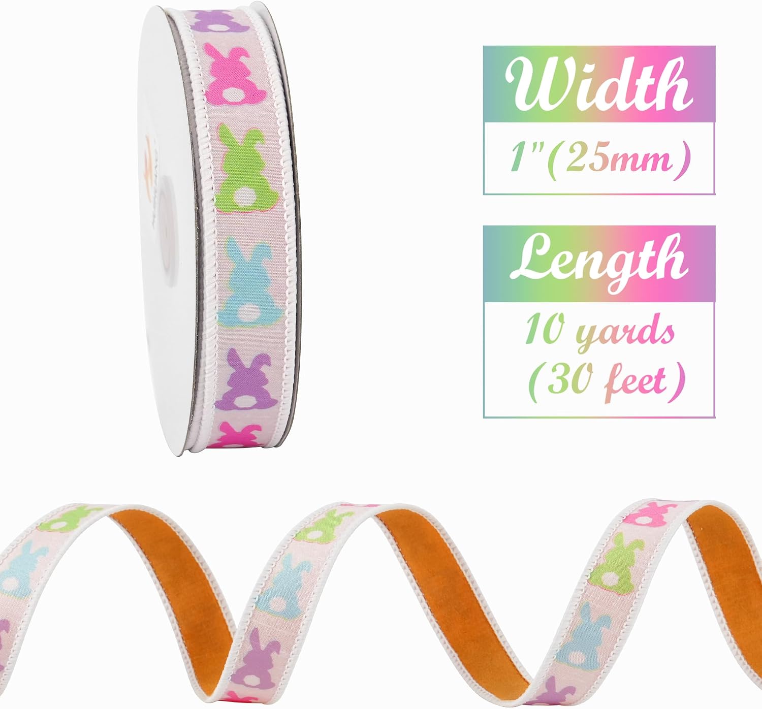 HUIHUANG Easter Bunny Pastel Ribbon with Wired Edge 1 Inch Wide 10 Yards Spring Pink Dupioni Ribbons for Easter Basket Bows Wreath Making Bunny Decor DIY Crafts Floral Holiday Event image 5