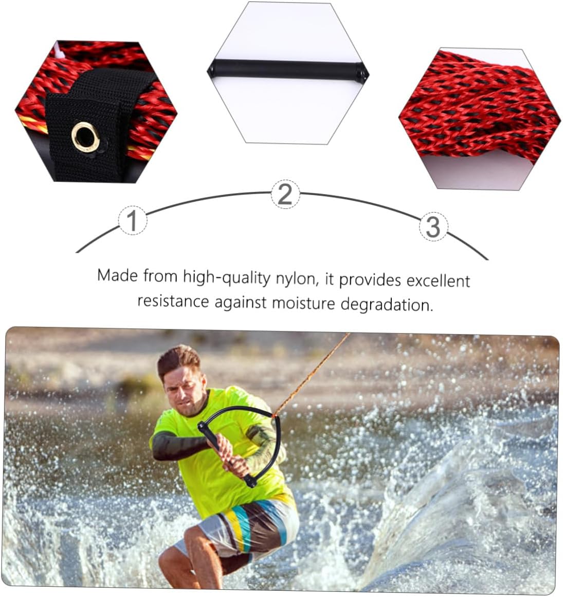 Watersports Tow Rope with Black Handle, Sturdy Water Ski and Wakeboard Kneeboard Rope for Boating Accessories and Tubing Tow Lines Random Color