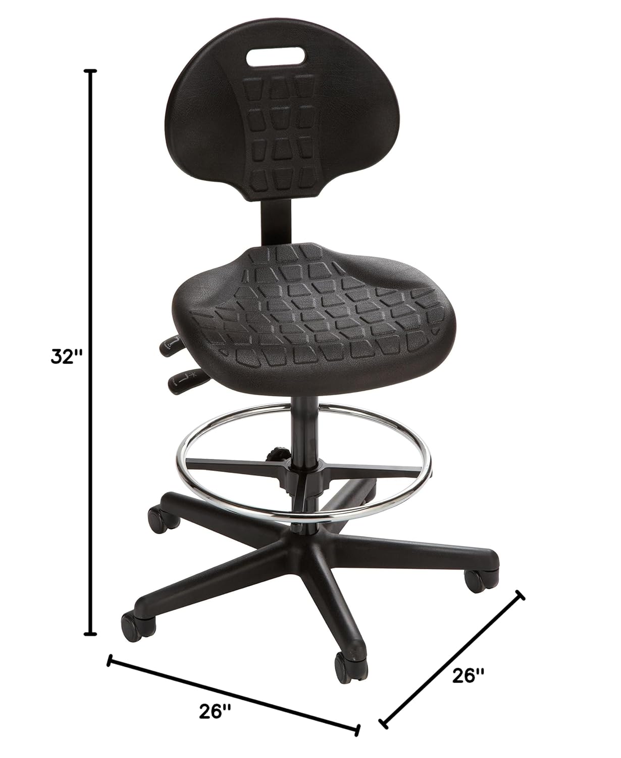 7501-3850S/5 Ergonomic Deluxe Chair with Casters, Tilt Back Adjustment, 18" Dia. Adjustable Chrome, Reinforced Plastic Base, 22" to 32" Height Adjustment, Black