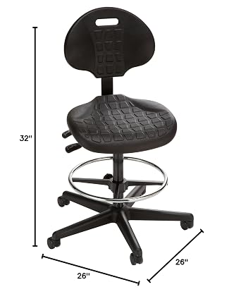 7501-3850S/5 Ergonomic Deluxe Chair with Casters, Tilt Back Adjustment, 18 Dia. Adjustable Chrome, Reinforced Plastic Base, 22 to 32 Height Adjustment, Black