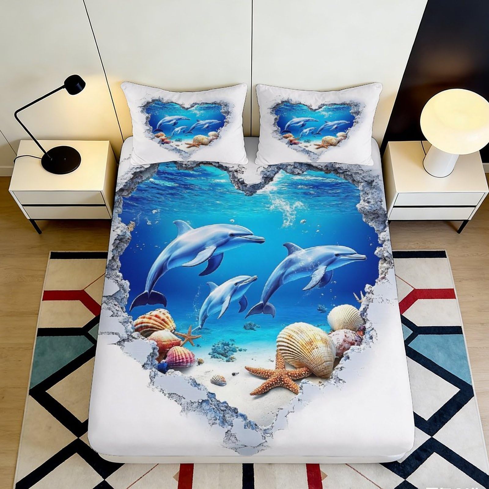 Jqzkxnhpbr Style-8 3D Printed Ocean Dolphin Fitted Sheet Microfiber Soft Breathable Underwater Sea Life Mattress Cover For Bedroom Decor 90X200x25cm