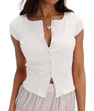 Womens Ribbed Short Sleeve Sweater Cardigan Button Down Shirts Cardigan Blouses for Women Dressy Casual Wear