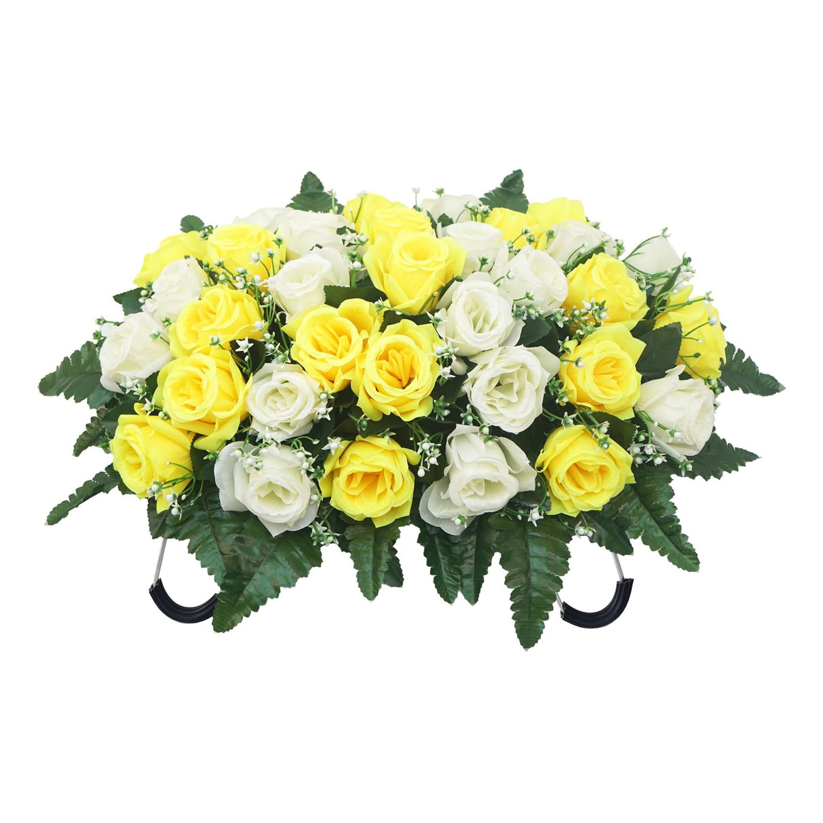 Buxuaaaa Artificial Cemetery Flower Arrangement Realistic Rose Cemetery Tombstone Flower Wreath for Graveside Decoration Waterproof Grave