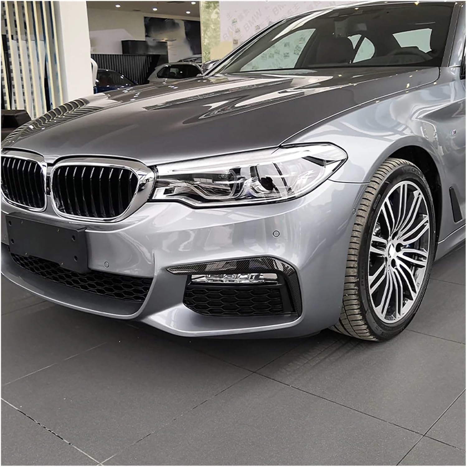 Compatible With BMW 5 Series G30 530liM 2018-2020 Chrome Front Fog Light Lamp Cover Eyelid Eyebrow Decoration Strips Outer Foglight Trim(Silver)