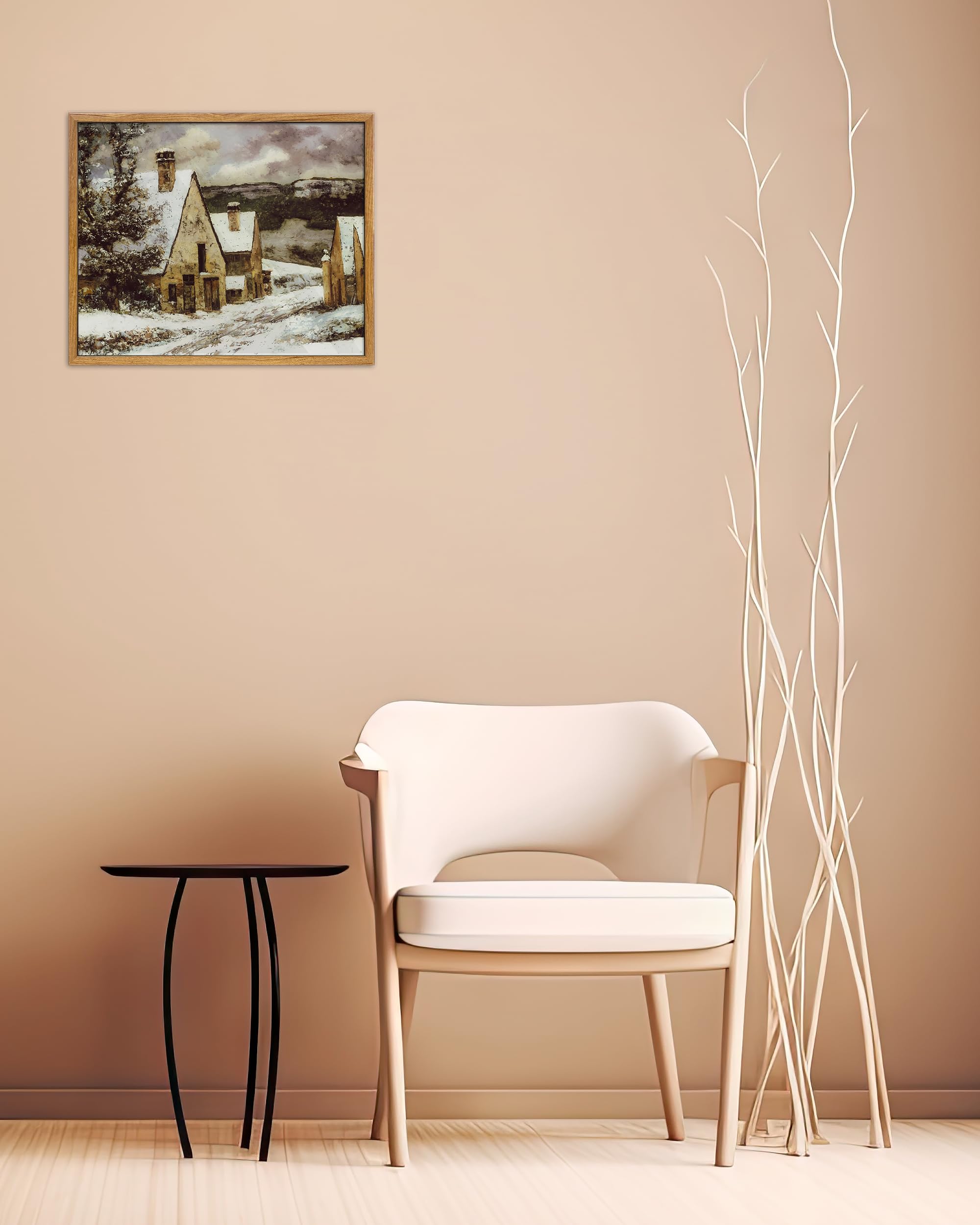 UPWOIGH Vintage Framed Wall Art,12x16in Gustave Courbet Village Edge in Winter Poster,Rustic Country roads Oil Painting,Winter Landscape Cottage Prints for Living Room Bedroom,Office Desk Décor,Gift - Image 3