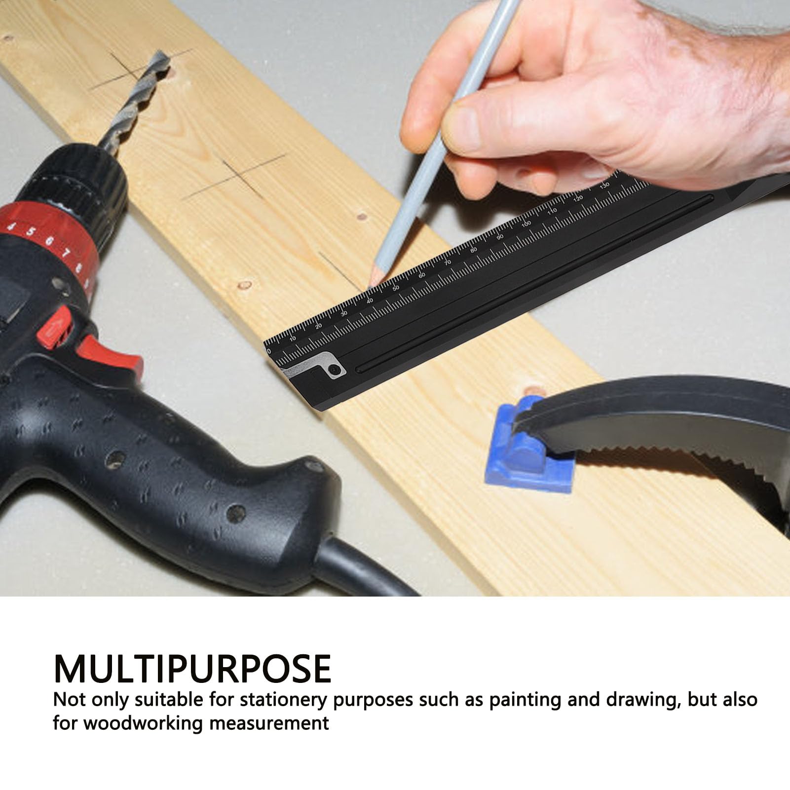 Tnfeeon Righello Dritto in Lega di Alluminio, Strumento di Misurazione Ad Alta Precisione per Progetti di Disegno di Lavorazione del legno. Il Design Leggero e Robusto da 9,8 Pollici Garantisce