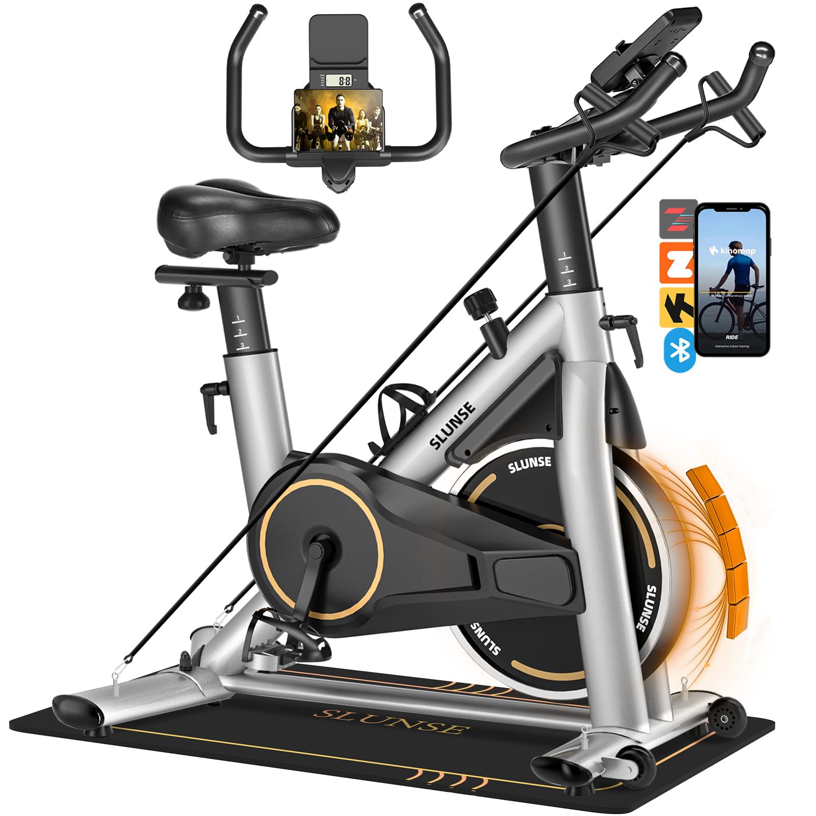 Exercise Bike, Adjustable Magnetic Resistance Stationary Bikes for Home with App Compatible, Quiet Indoor Cycling Bike with 350lbs Weight Capacity Comfortable Seat, Digital Monitor & Phone Mount