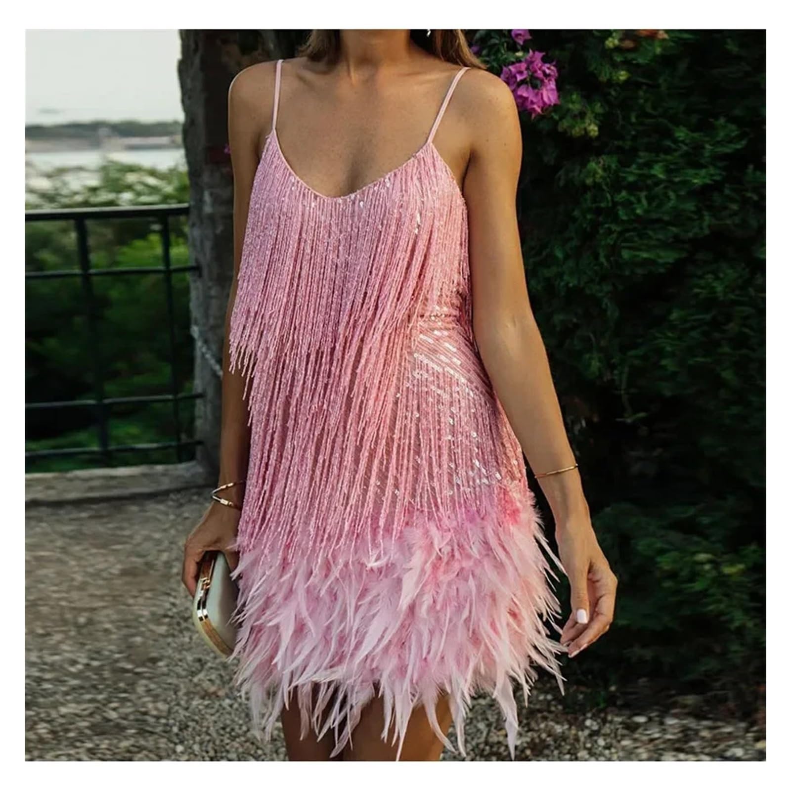 Fransen Kleid Sexy Quaste Pailletten Mini Kleid Frauen Spaghetti Strap Nähte Kleider Weibliche Elegante Abend Party Club