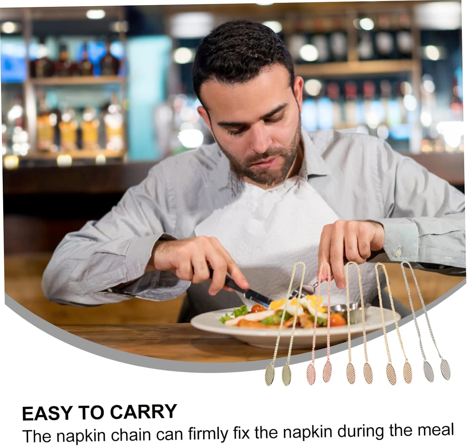 YARNOW 5Pcs Metal Napkin Clips with Chain Elegant Towel Apron Bib Holders for Dining Restaurant Weddings Parties Secure Alligator Clips for Messy Meals