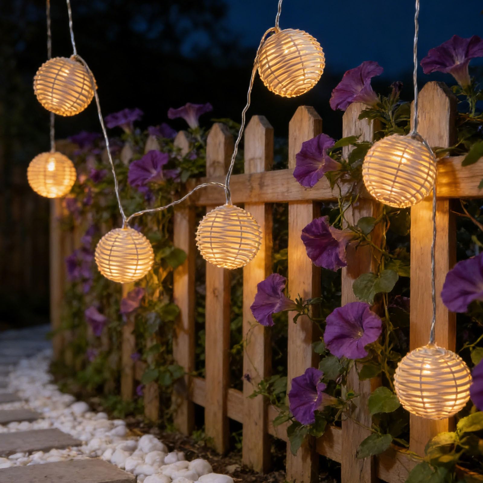 Anneome Dekoracyjne lampki choinkowe: 7,6 stopy/90,6 cala, 10 diod LED, wiszące, rattanowe, kula, lampki choinkowe w stylu boho, do sypialni, ogrodu, patio, pergoli, dekoracji wnętrz