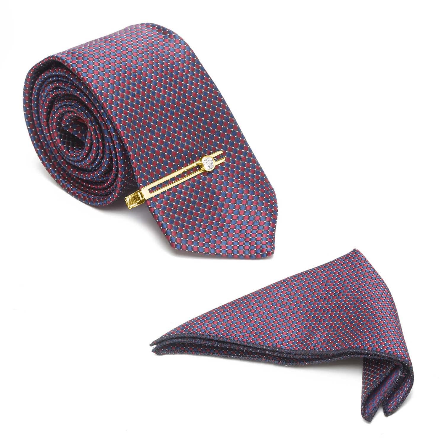 mutaqinoti Mens Rosewood Woven Premium Silk Necktie With Pocket Square Golden Tie Pin (TEGPRW01)-picture-25
