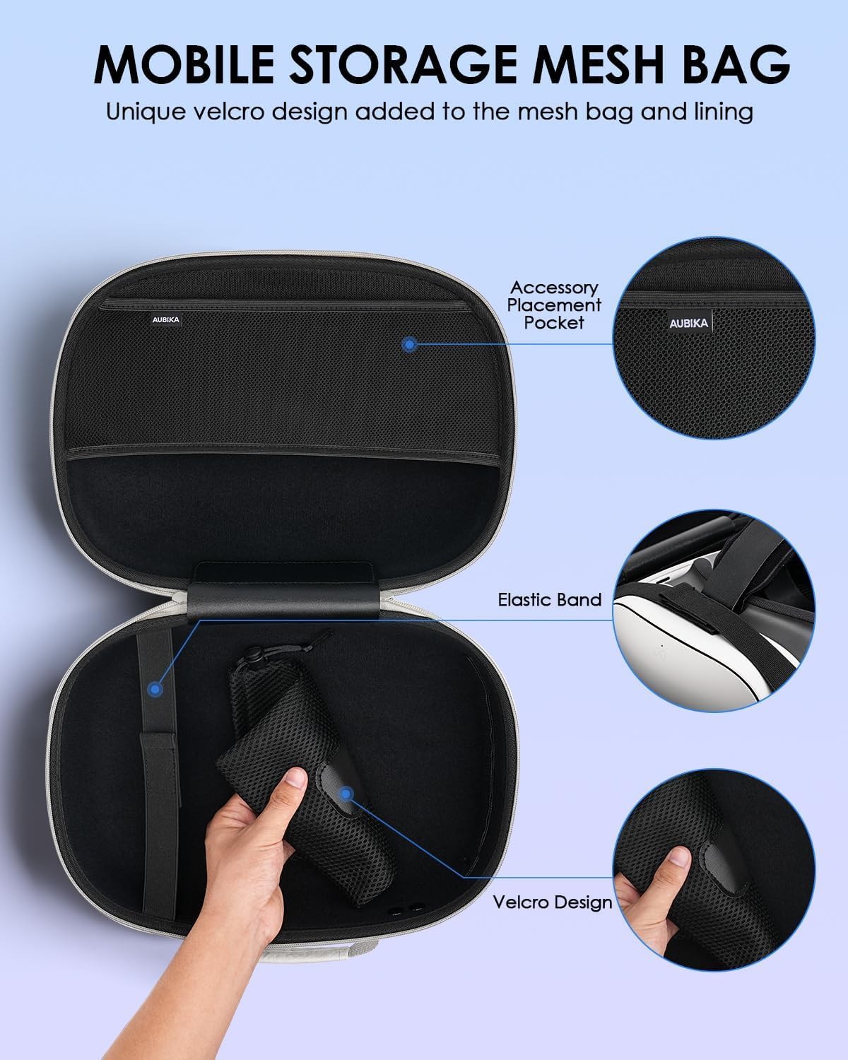 Aubika 2 in 1 Hard Shell Case for Meta Quest 3/3S, Halo Headset Compatible, No Disassembly Required, Dual Mode Display & Portable Carry, Shockproof VR Storage Case for Travel & Home (Gray)