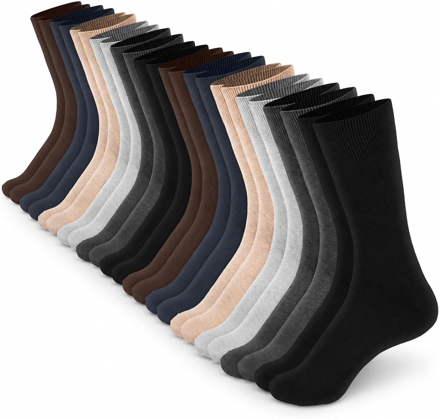 12 Pairs Dress Socks for Men, Solid Color Cotton Crew Socks, Size 9-12