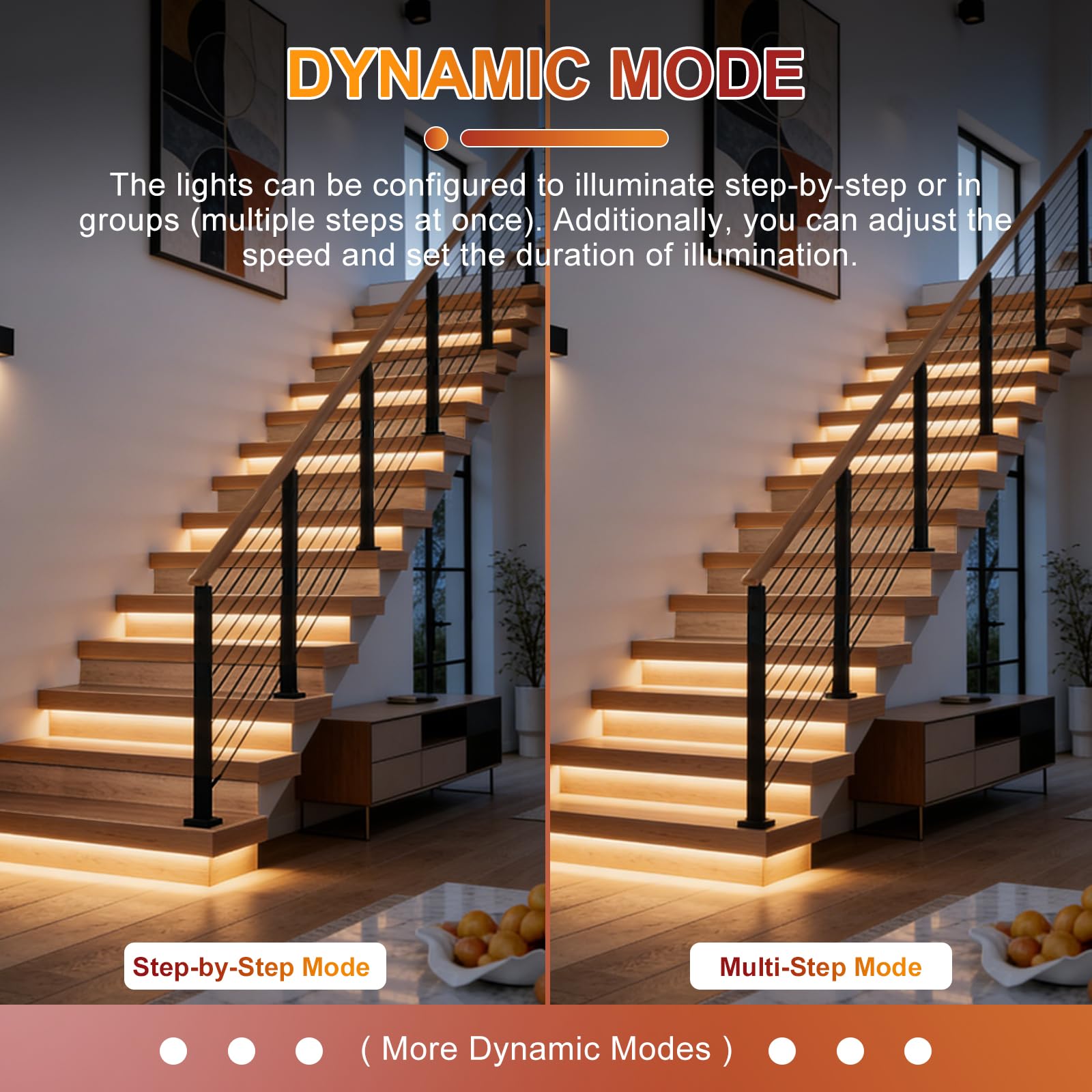 Illuminazione LED per scale, 10 livelli, bianco caldo, 3000 K, Smart Stair Light con app, telecomando RF e sensore di movimento PIR, set di strisce LED COB per interni