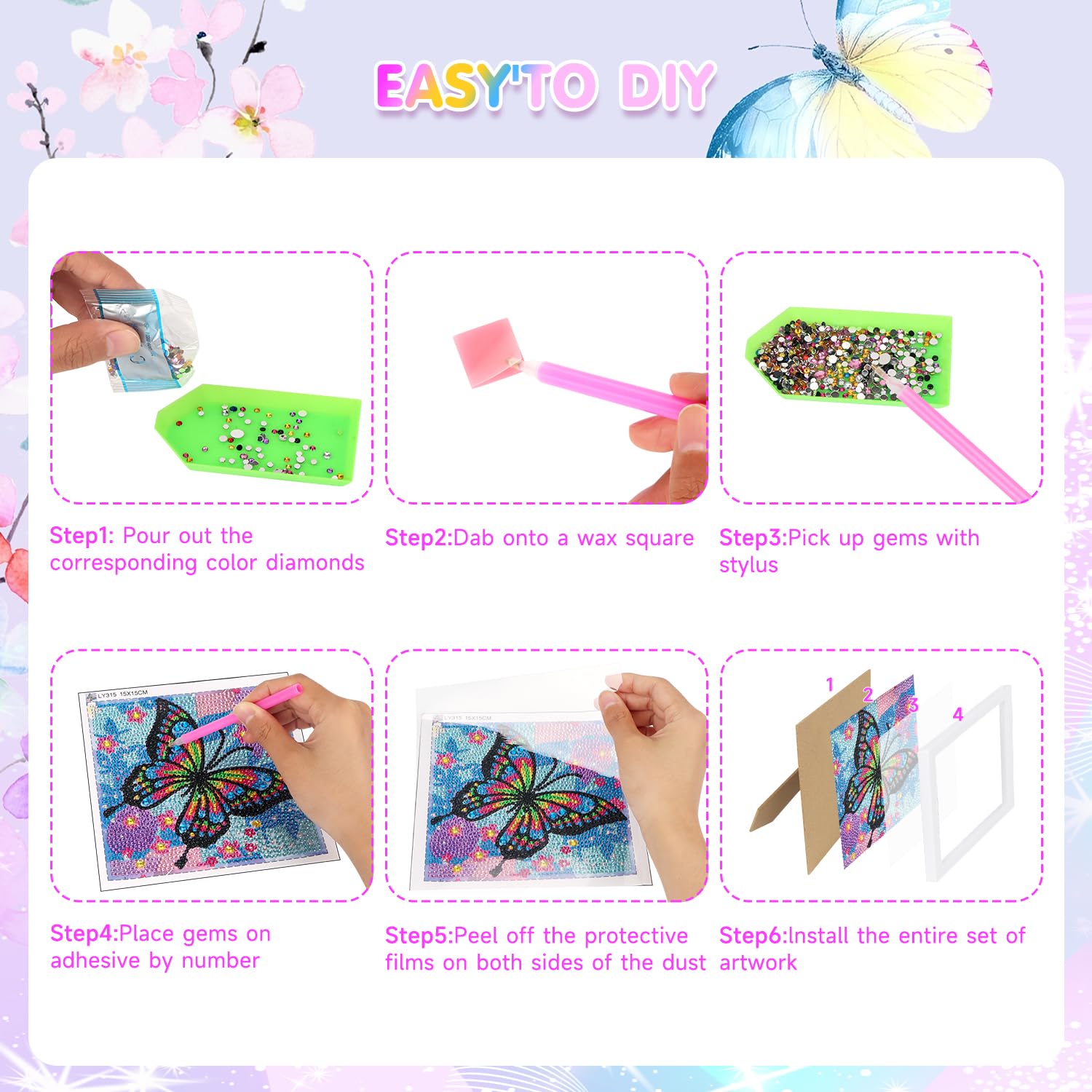 Zoyomax 20 Pièces Diamond Painting Kit, diamant painting pour Adulte Enfants, peinture diamant Décoratif Jardin Balcon Diy Diamant Kit, Peinture en Cristal Créative Cadeau pour Femmes et Filles