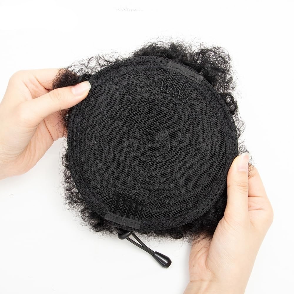 sztuczne włosy kok Afro Kinky Curly Hair Bun Chignon Human Hair Afro Puff Ściągacz Kucyk Hairpiece Akcesoria do włosów(8inch)