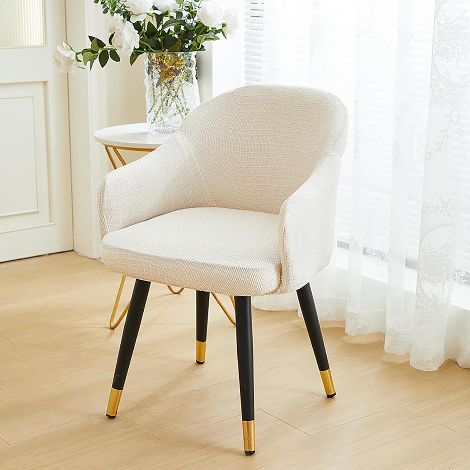 Fundas para sillas de respaldo curvo con brazos, fundas para sillas de comedor, fundas lavables para sillones, adecuadas para familias, restaurantes y banquetes (blanco, juego de 4)