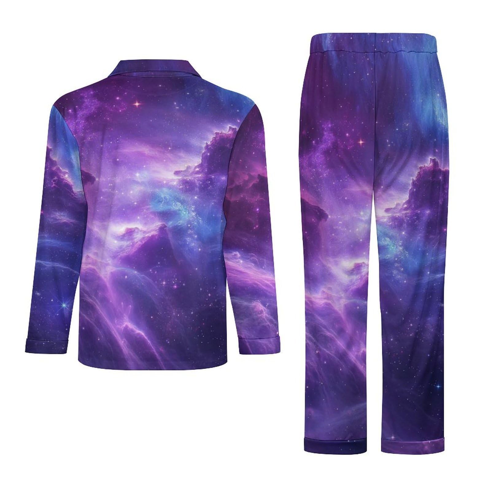OLEETS Completo Pigiama da Uomo 2 Pezzi - Cielo Stellato Viola Pigiama Invernale Pantaloni Top Caldo Autunnale Traspirante Morbido 2 Pezzi Casual Ampio