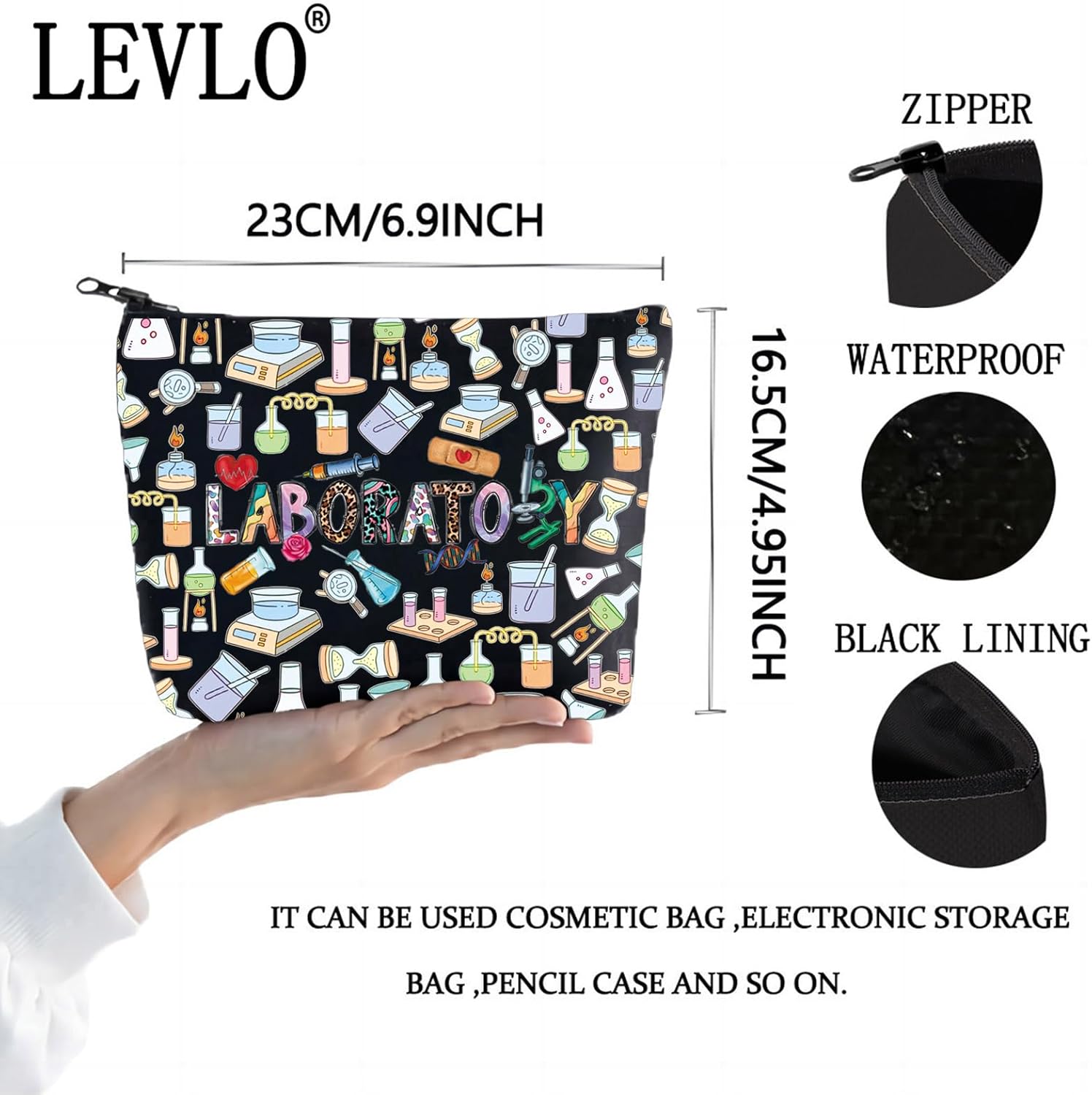 LEVLO Laboratory Cosmetic Makeup Bag Science Lovers Gift Lab Technician Zipper Pouch Bag Laboratory Teacher Merchandise (Lab B Bag) - Image 2