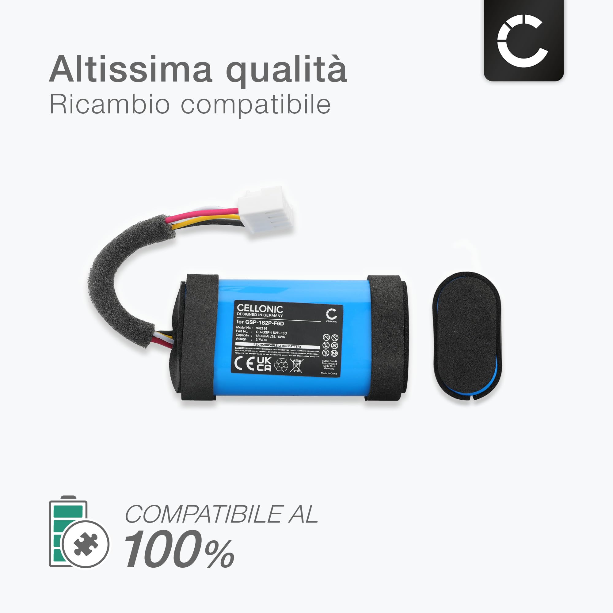 CELLONIC 1x Batteria per Altoparlante Compatibile con JBL Flip 6, GSP-1S2P-F6D – (6800mAh, 3.7V)