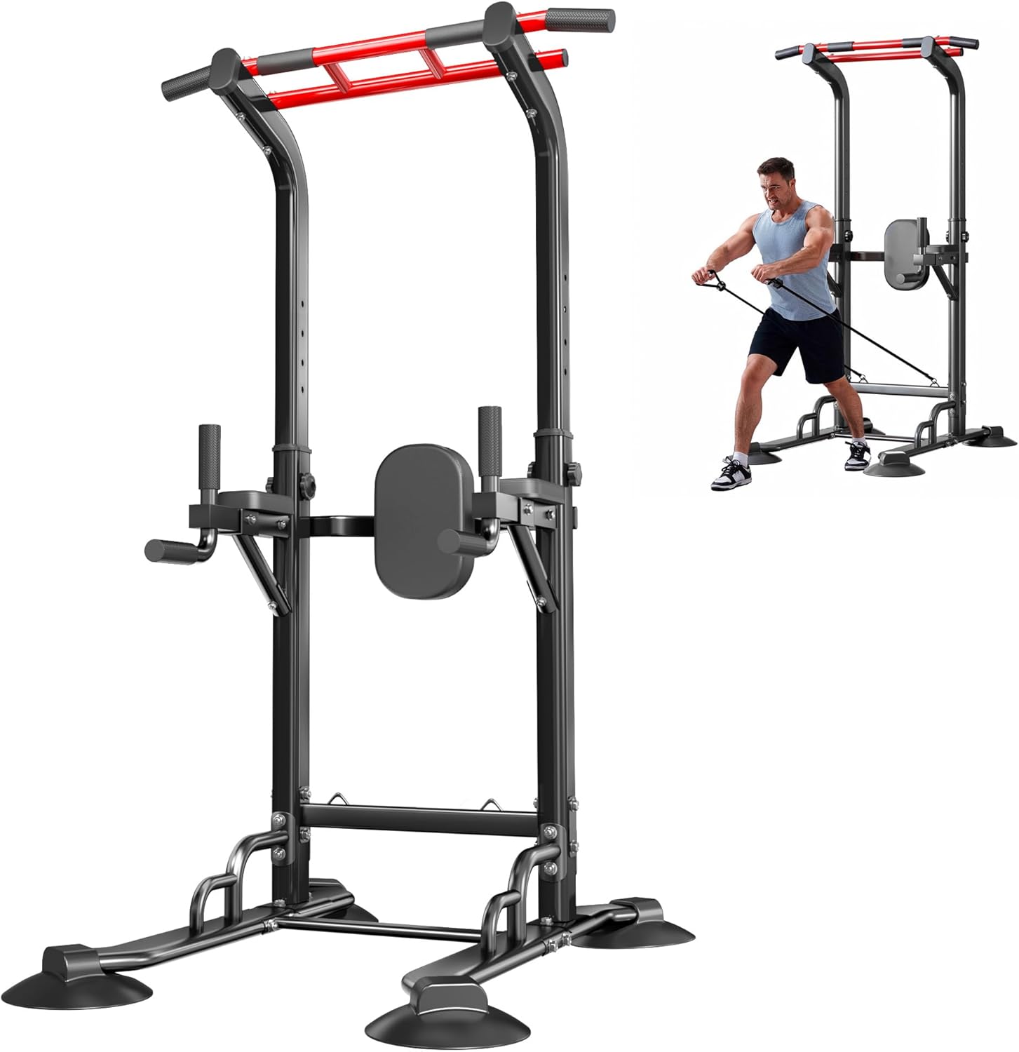 SogesPower Pull Up Bar Station Power Tower,12-Level Adjustable Multi-Function Pull Up Dip Station for Home Gym, Pull Up Bar Stand Dip Bar Strength Training Fitness Equipment