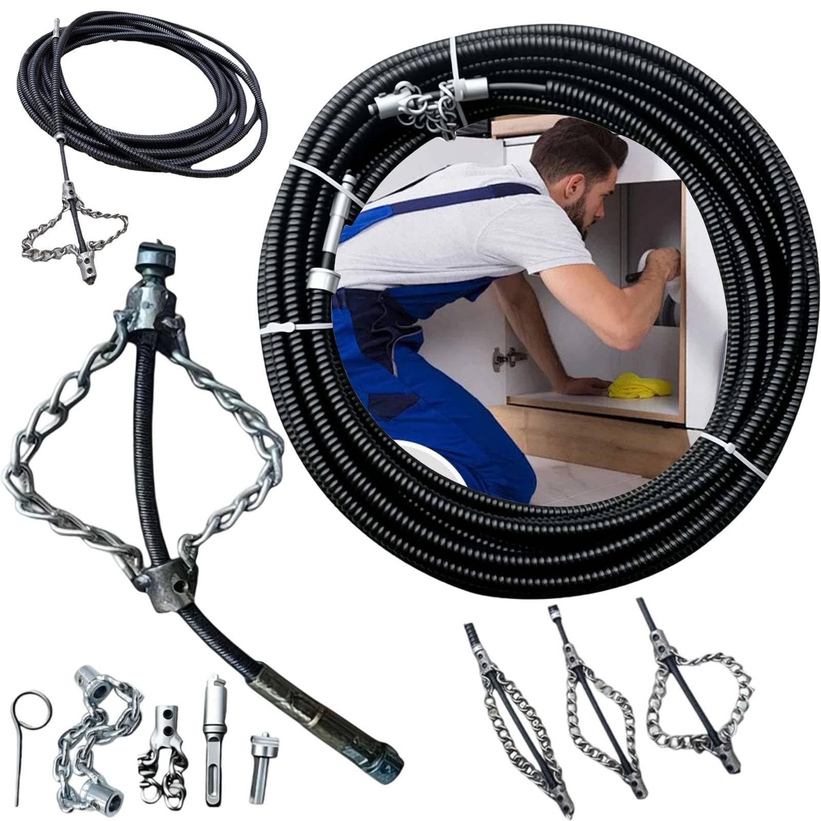 Machine de nettoyage de canalisations à perceuse électrique 1-5 mètres avec extension, siphon de plomberie, extracteur de tuyau d’égout, outils à ressort, déboucheur de chaudière, forage efficace en