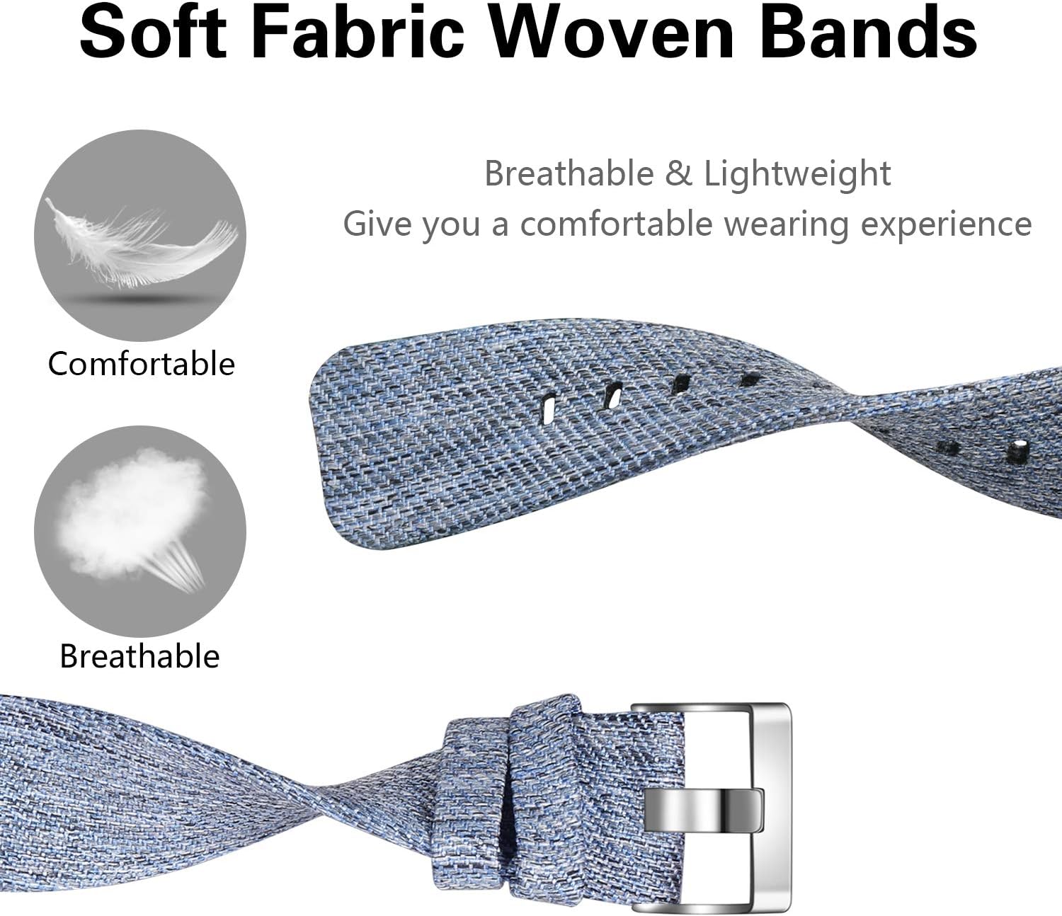 (2 Pack) Witzon Fabric Woven Bands Compatible with Fitbit Charge 4 / Charge 3 / Charge 3 SE, Breathable Canvas Replacement Straps Wristbands Accessories for Women Men, Black & Blue Grey, Small