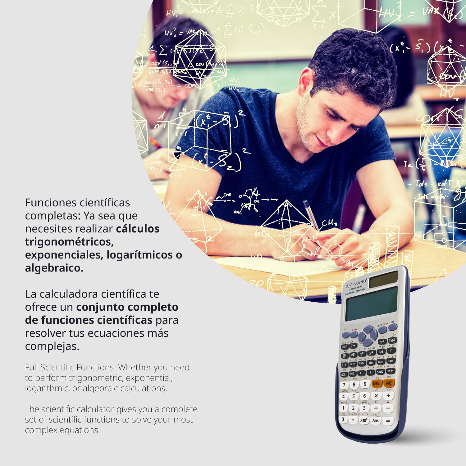 Calcolatrice scientifica solare, calcolatrice digitale scientifica per ingegneria, scuola e università, display 2 linee, compatibile per scuole e affari - Ofituria (F-991ES)
